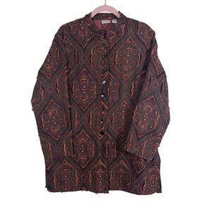 Chicos Floral Jacket L Orange Retro Boho Western Paisley Tapestry Artsy Classic